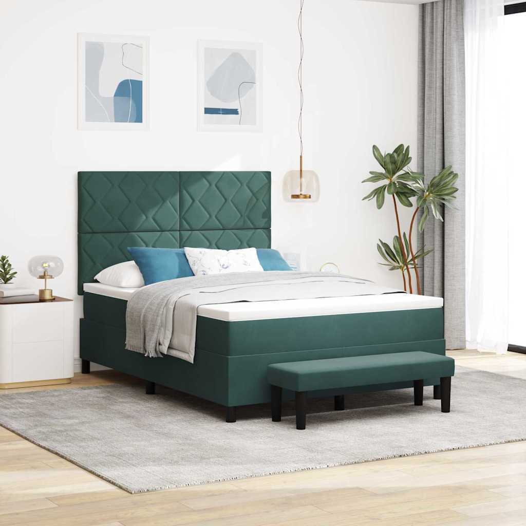 Letto a molle con materasso Verde scuro 160 x 200 cm Velluto