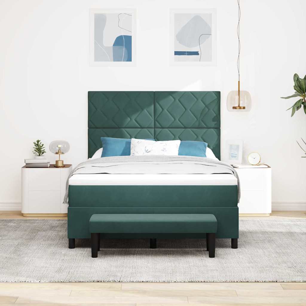 Letto a molle con materasso Verde scuro 160 x 200 cm Velluto