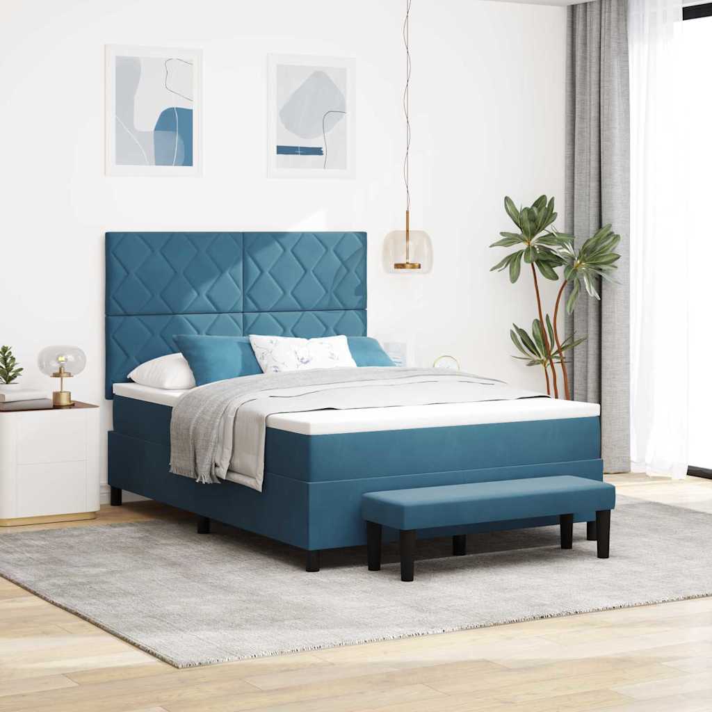 Letto a molle con materasso Blu scuro 160 x 200 cm Velluto
