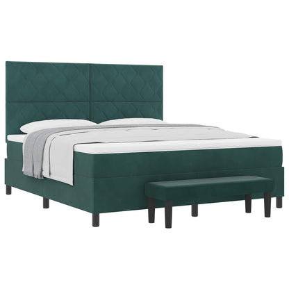 Letto a molle con materasso Verde scuro 180 x 200 cm Velluto