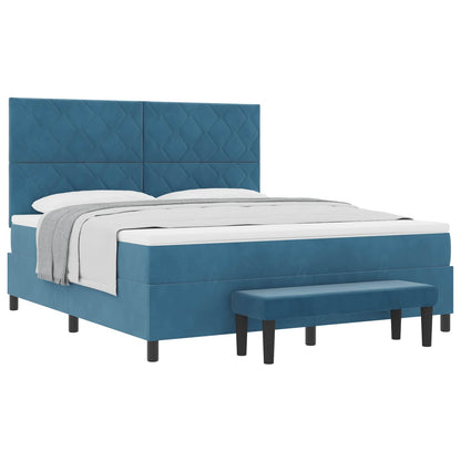 Letto a molle con materasso Blu scuro 180 x 200 cm Velluto