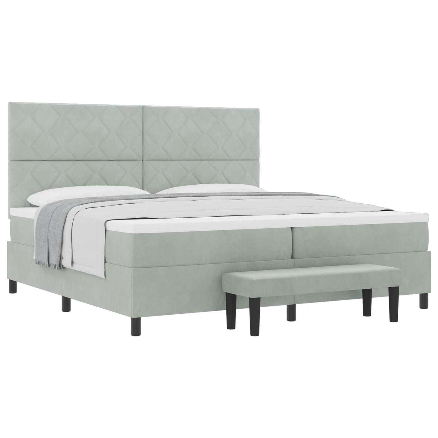 Letto a molle con materasso Grigio chiaro 200 x 200 cm Velluto