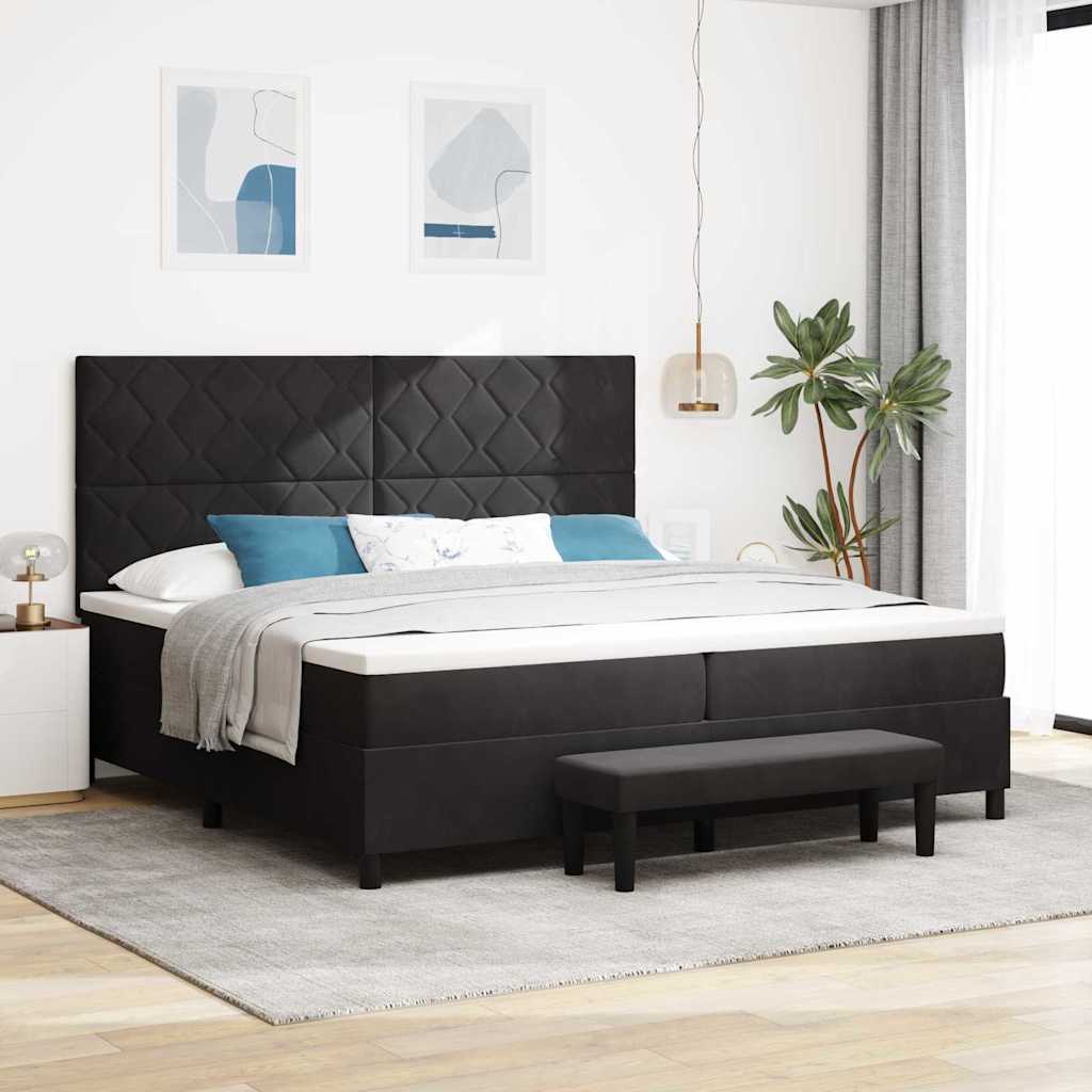 Letto a molle con materasso Nero 200 x 200 cm Velluto