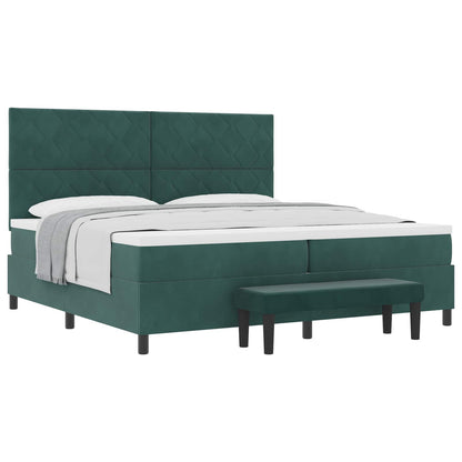 Letto a molle con materasso Verde Scuro 200 x 200 cm Velluto