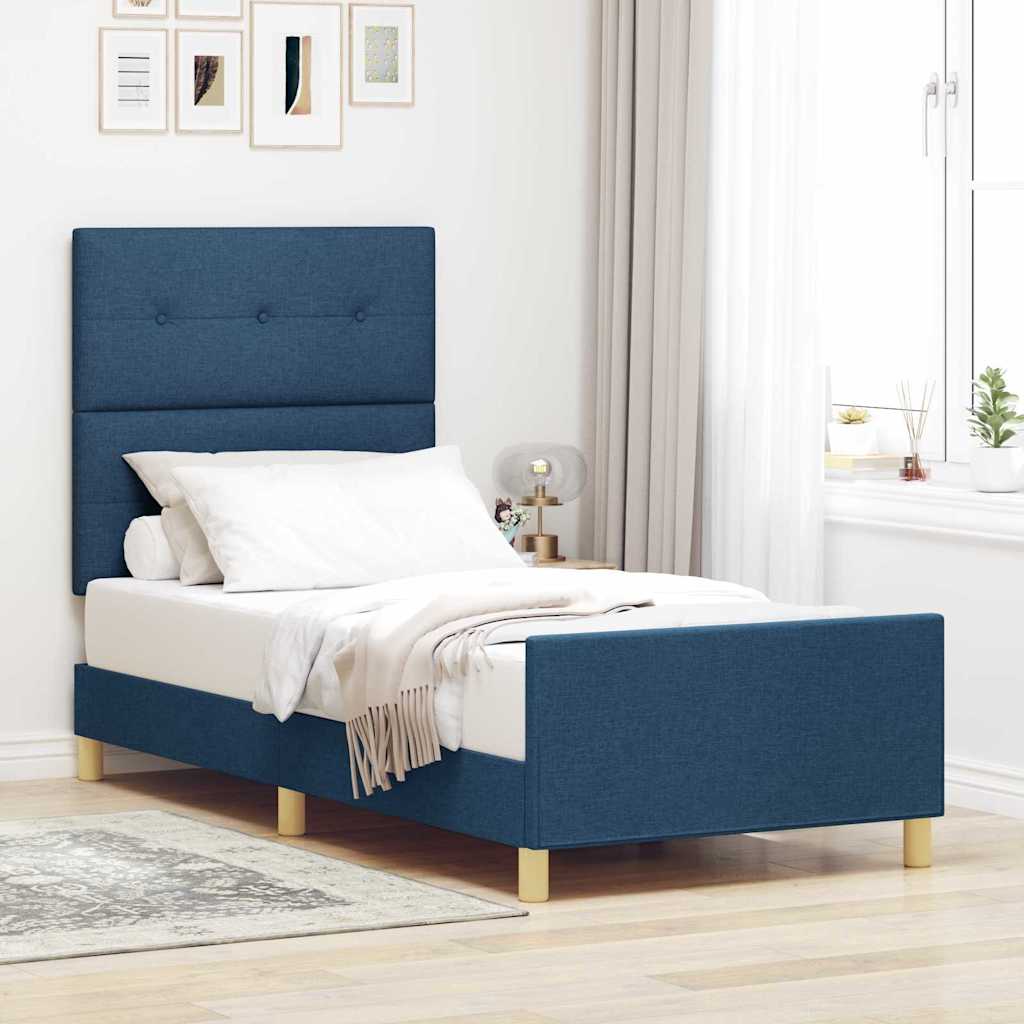 Struttura del letto con testiera Blu 90 x 190 cm Tessuto