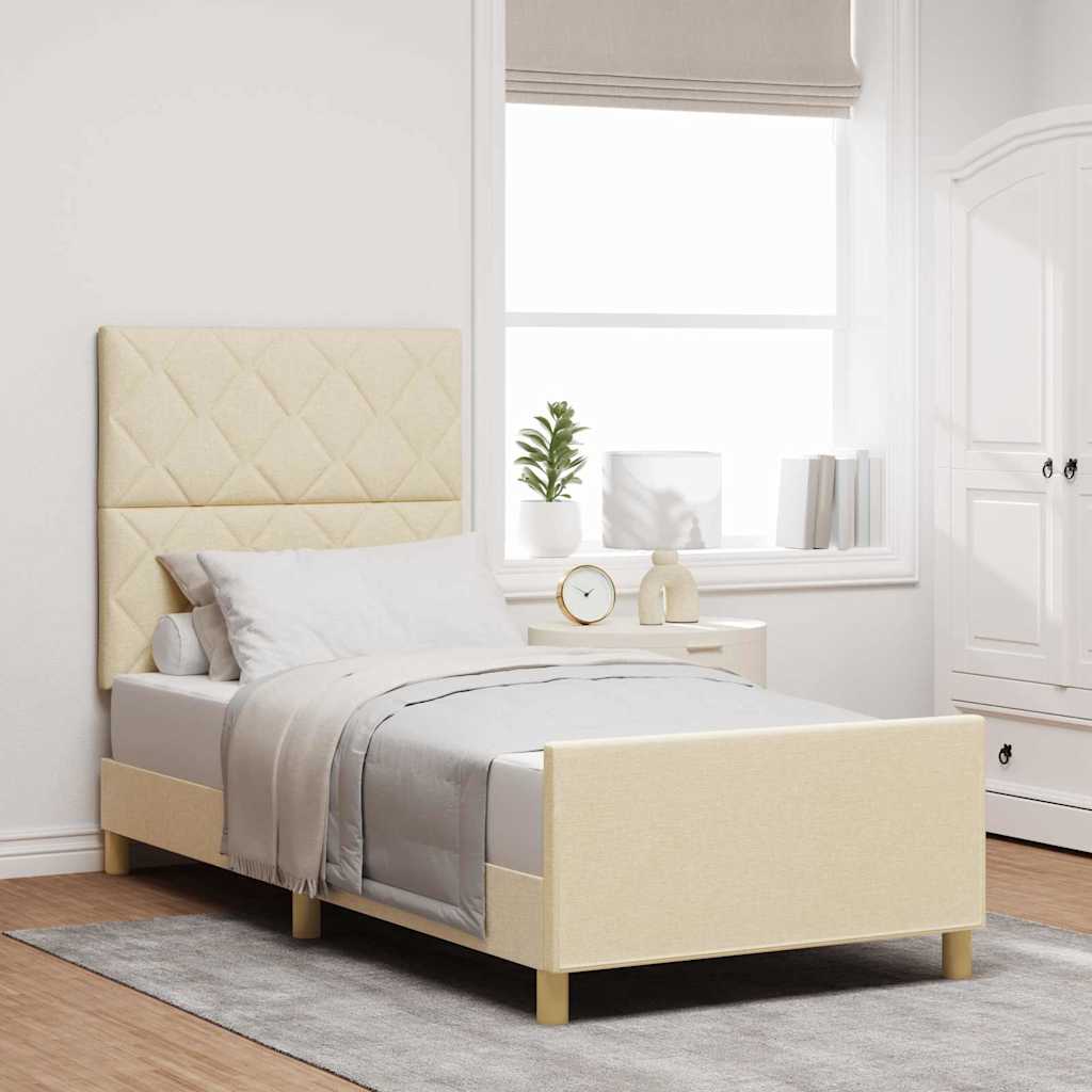 Struttura del letto con testiera Crema 100 x 200 cm Tessuto