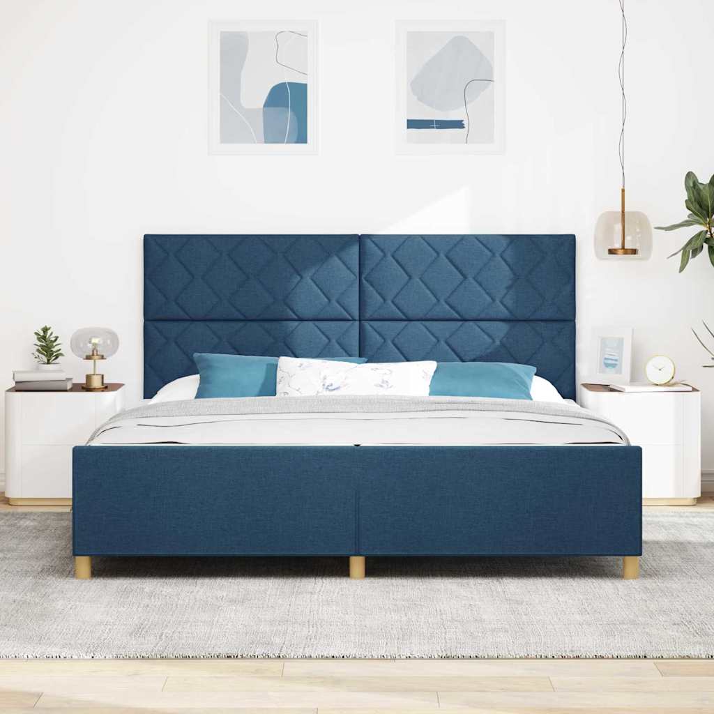 Struttura del letto con testiera Blu 200 x 200 cm Tessuto
