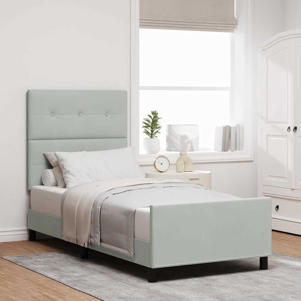 Letto a molle con testiera Grigio chiaro 80 x 200 cm Velluto