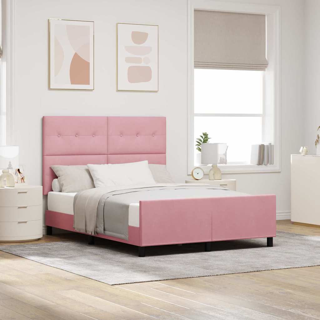 Letto a molle con testiera Rosa 140 x 190 cm Velluto