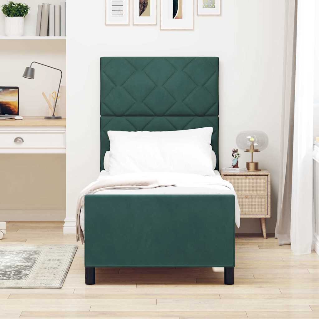 Letto a molle con testiera Verde Scuro 80 x 200 cm Velluto