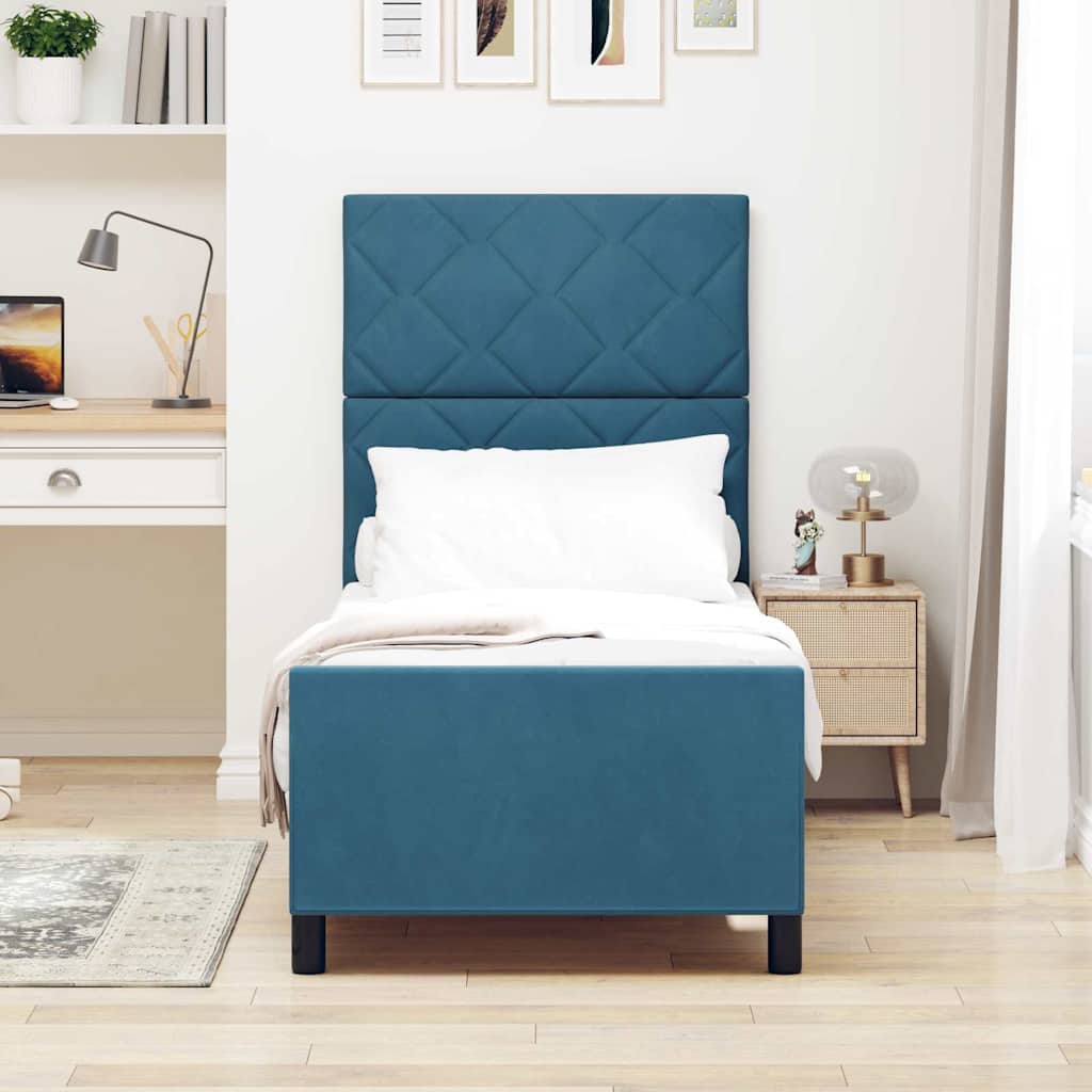 Letto a molle con testiera Blu Scuro 80 x 200 cm Velluto