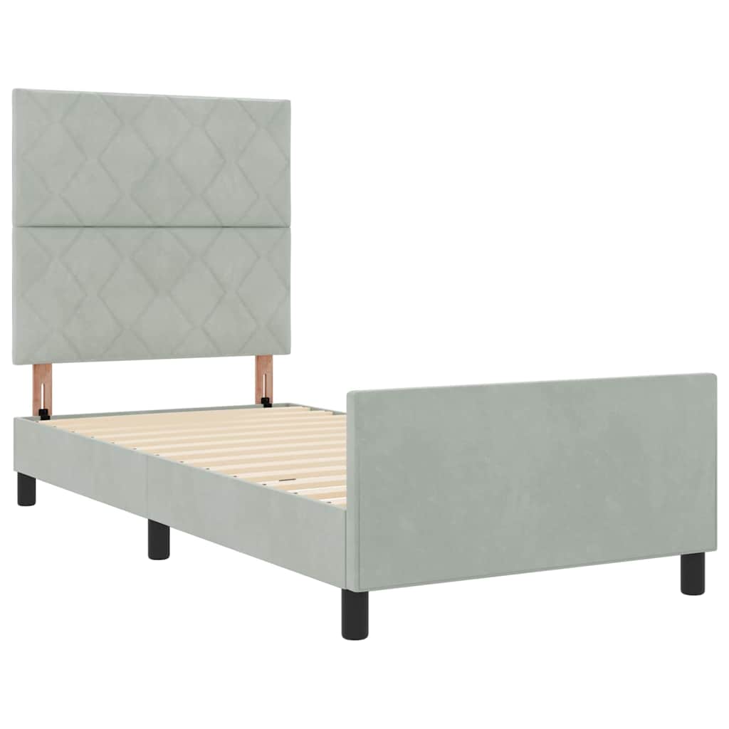 Letto a molle con testiera Grigio chiaro 90 x 190 cm Velluto