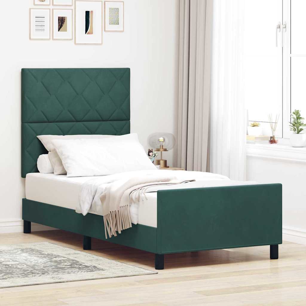 Letto a molle con testiera Verde Scuro 90 x 190 cm Velluto