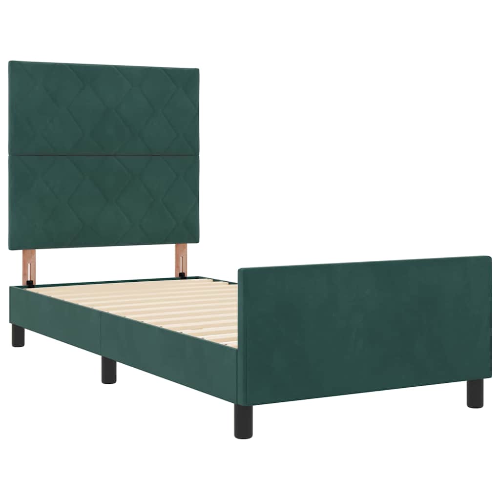 Letto a molle con testiera Verde Scuro 90 x 190 cm Velluto