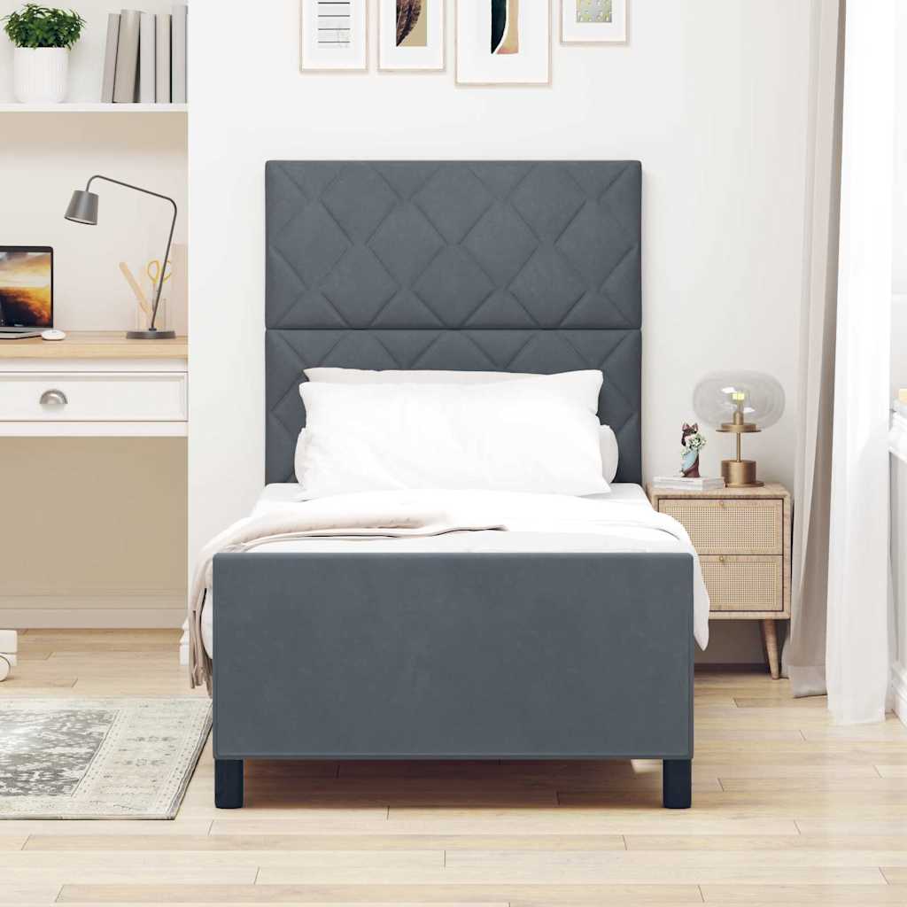 Letto a molle con testiera Grigio scuro 90 x 200 cm Velluto