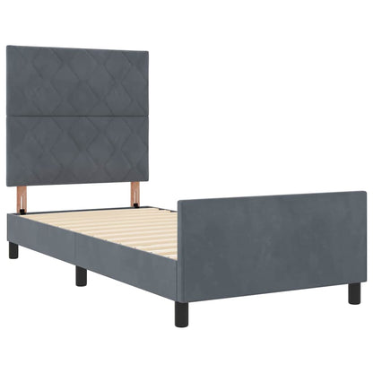 Letto a molle con testiera Grigio scuro 100 x 200 cm Velluto