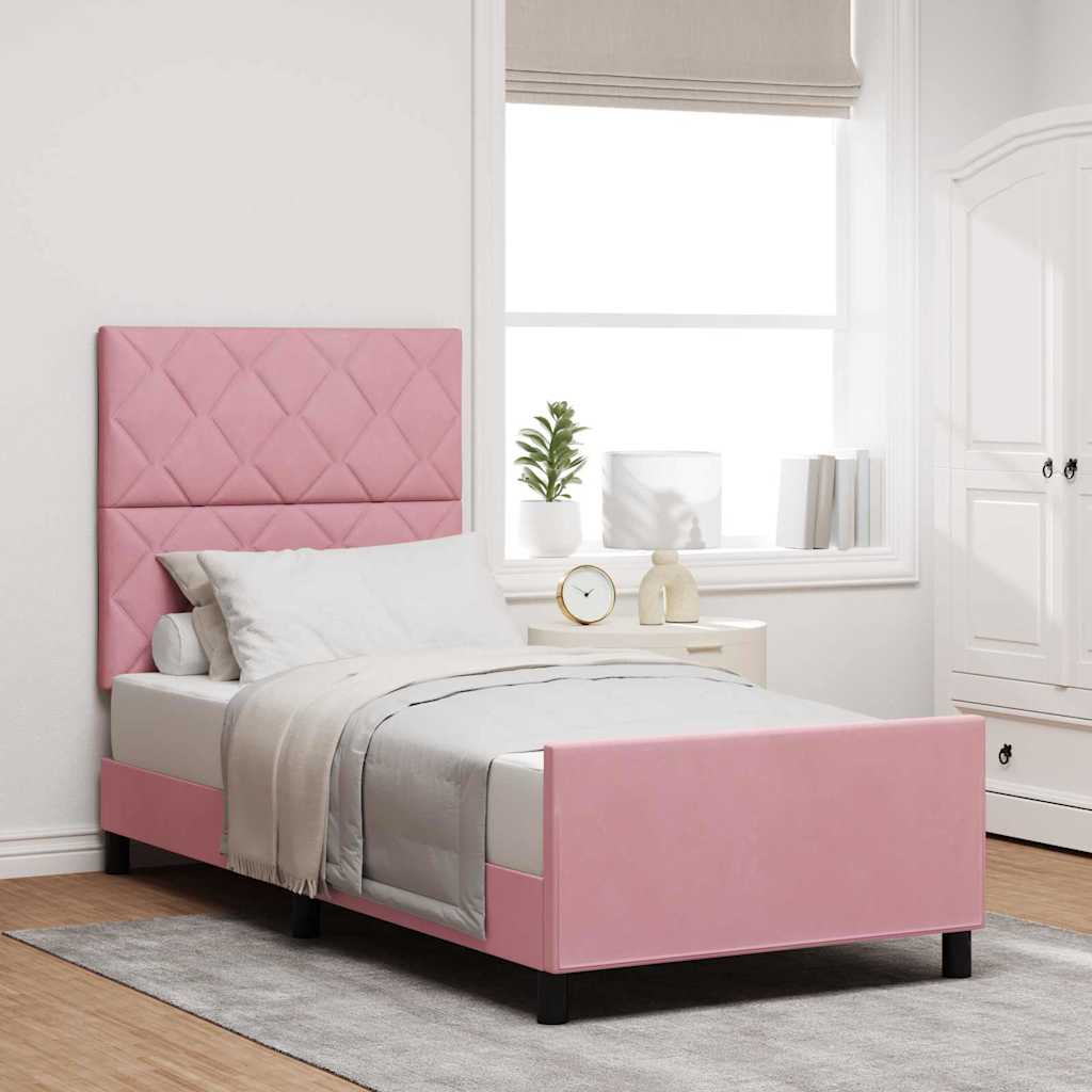 Letto a molle con testiera Rosa 100 x 200 cm Velluto