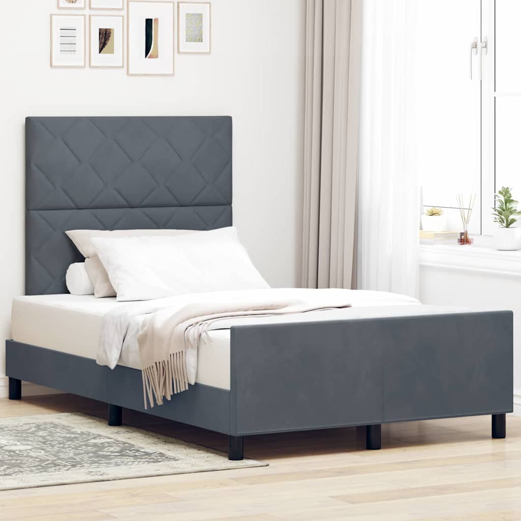 Letto a molle con testiera Grigio scuro 120 x 190 cm Velluto