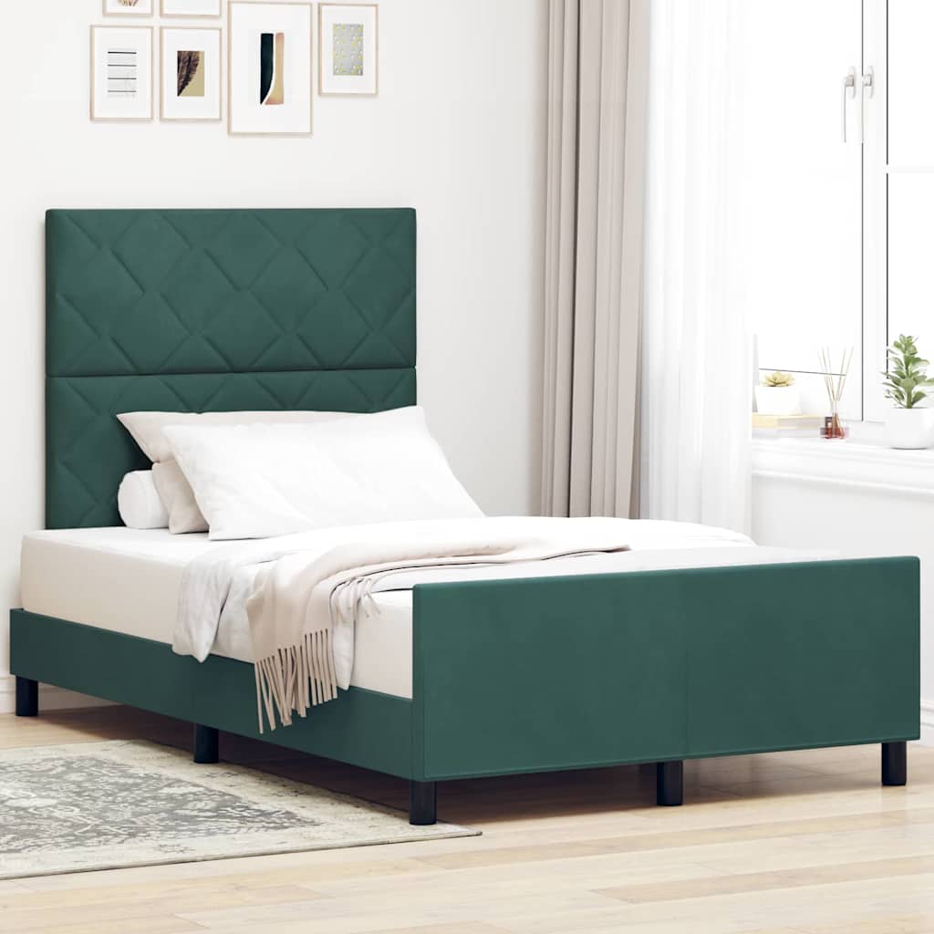 Letto a molle con testiera Verde Scuro 120 x 190 cm Velluto