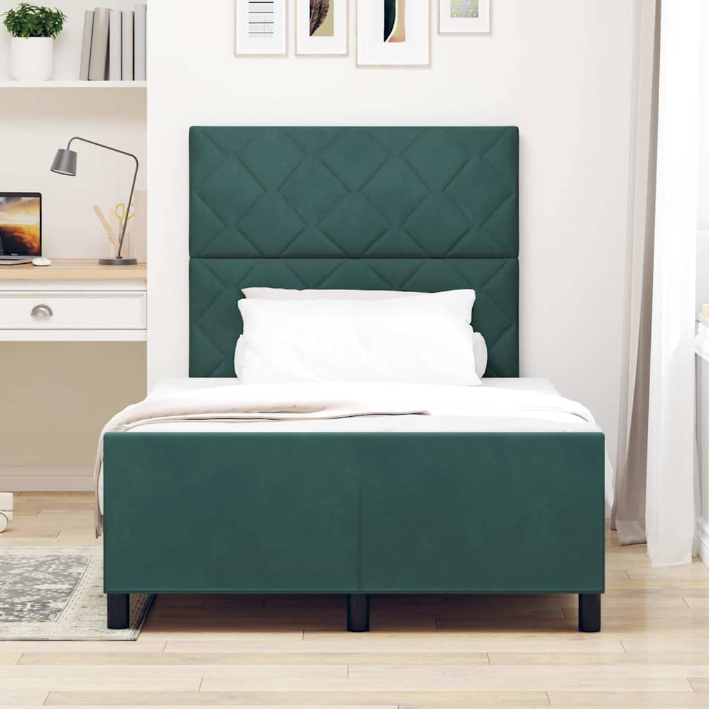 Letto a molle con testiera Verde Scuro 120 x 190 cm Velluto