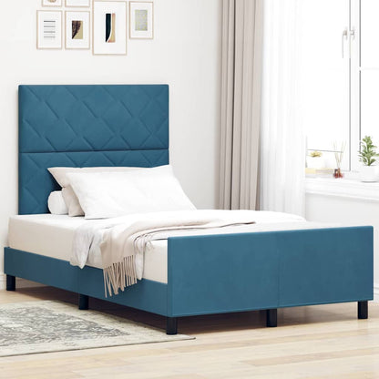 Letto a molle con testiera Blu Scuro 120 x 190 cm Velluto