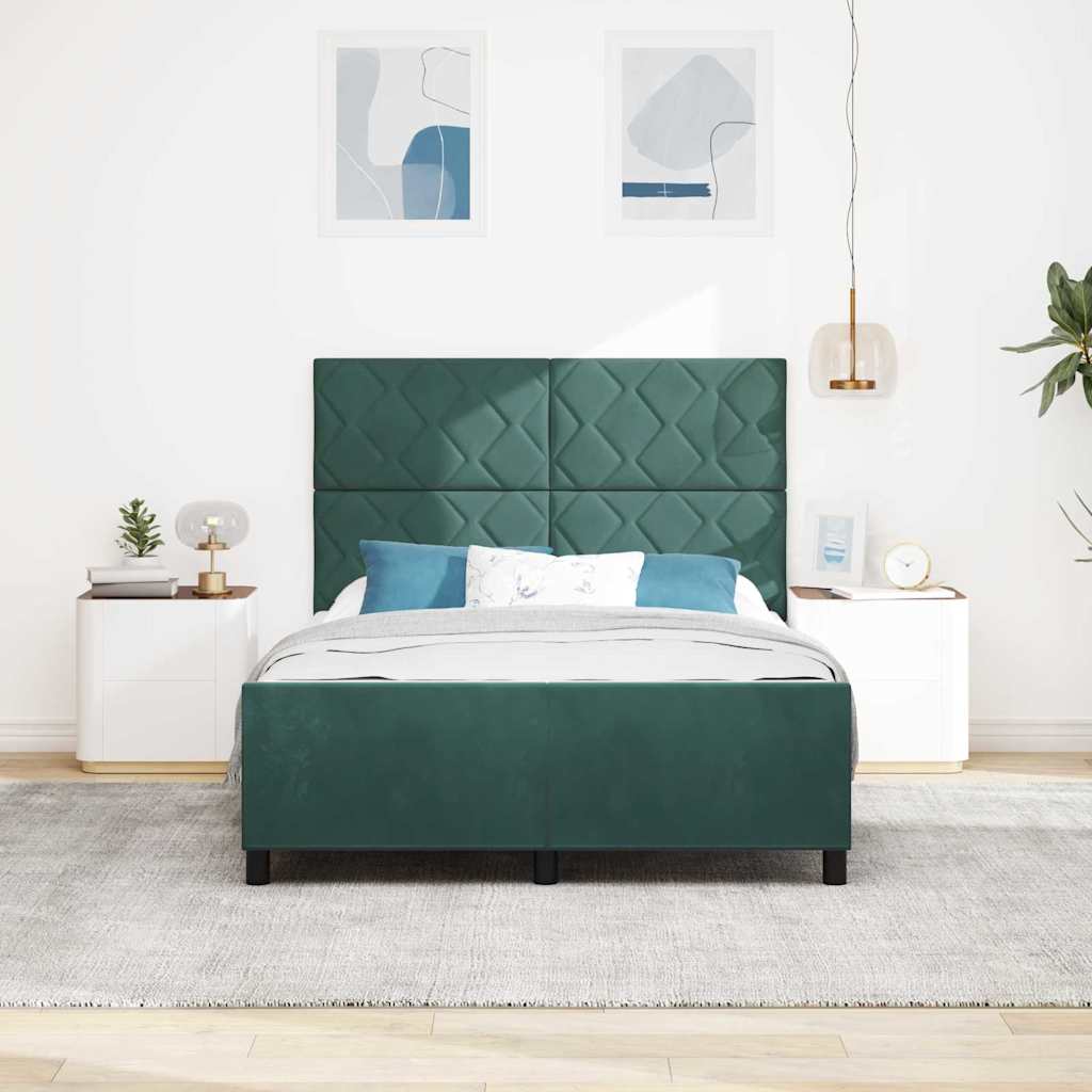 Letto a molle con testiera Verde Scuro 140 x 190 cm Velluto