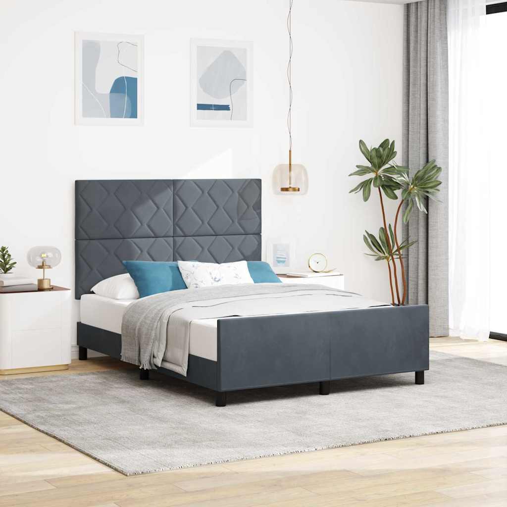Letto a molle con testiera Grigio scuro 140 x 200 cm Velluto