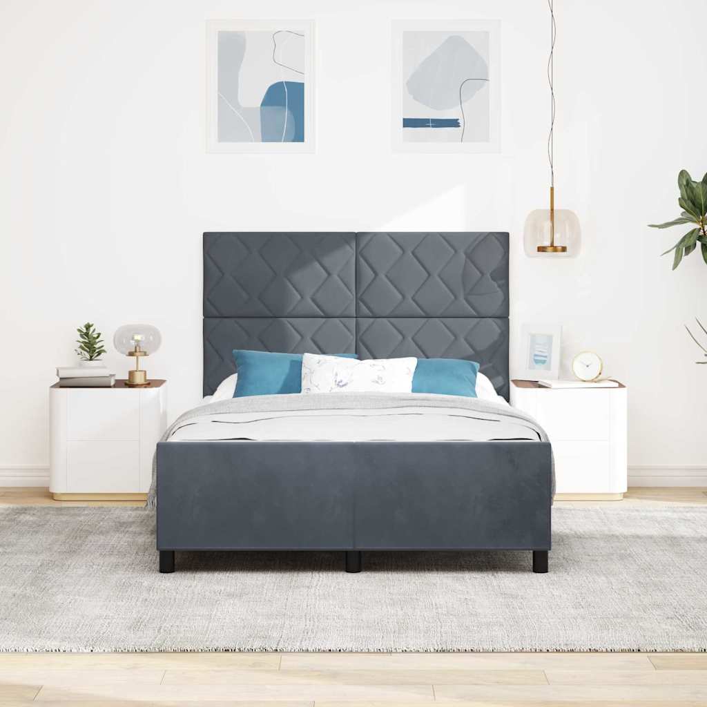 Letto a molle con testiera Grigio scuro 140 x 200 cm Velluto