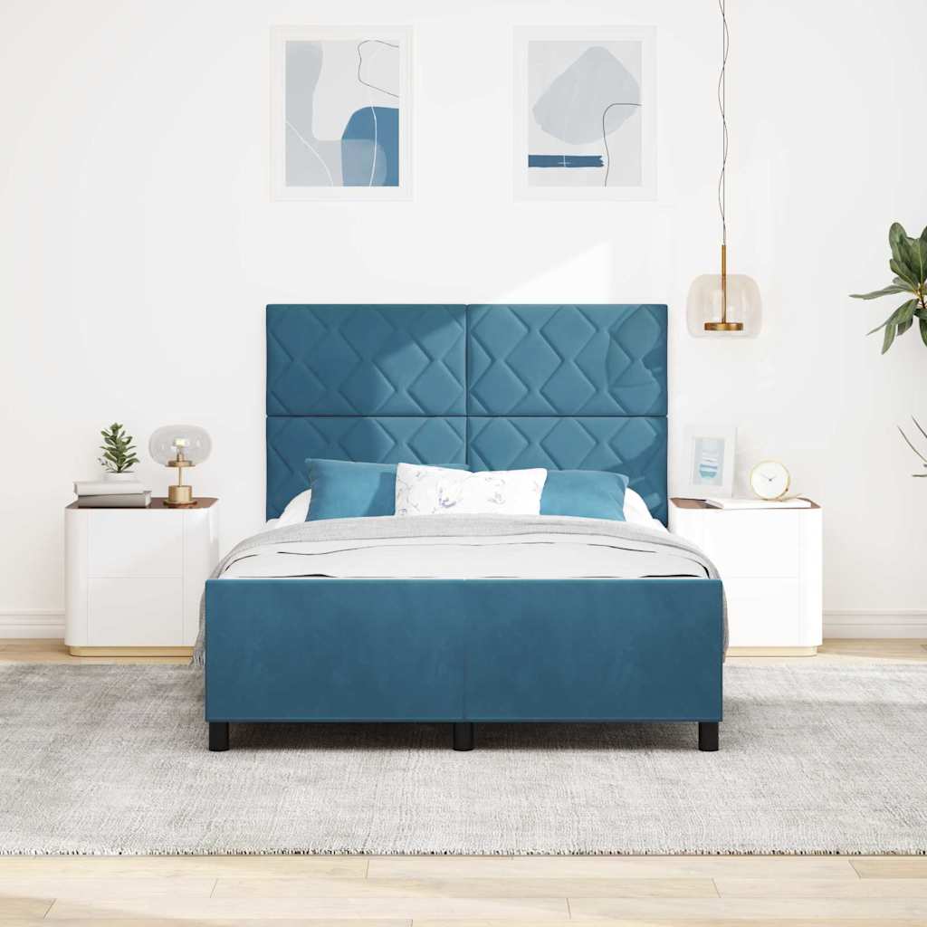 Letto a molle con testiera Blu Scuro 160 x 200 cm Velluto