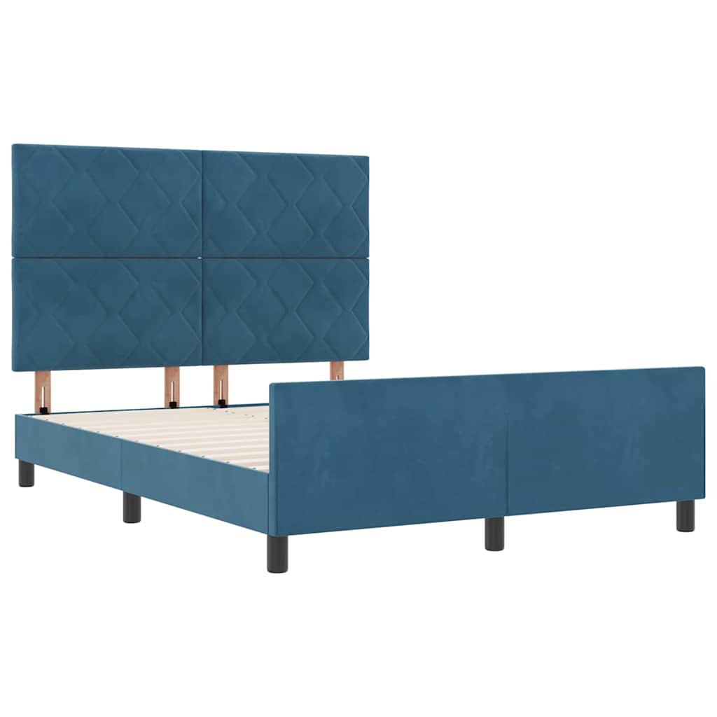 Letto a molle con testiera Blu Scuro 160 x 200 cm Velluto
