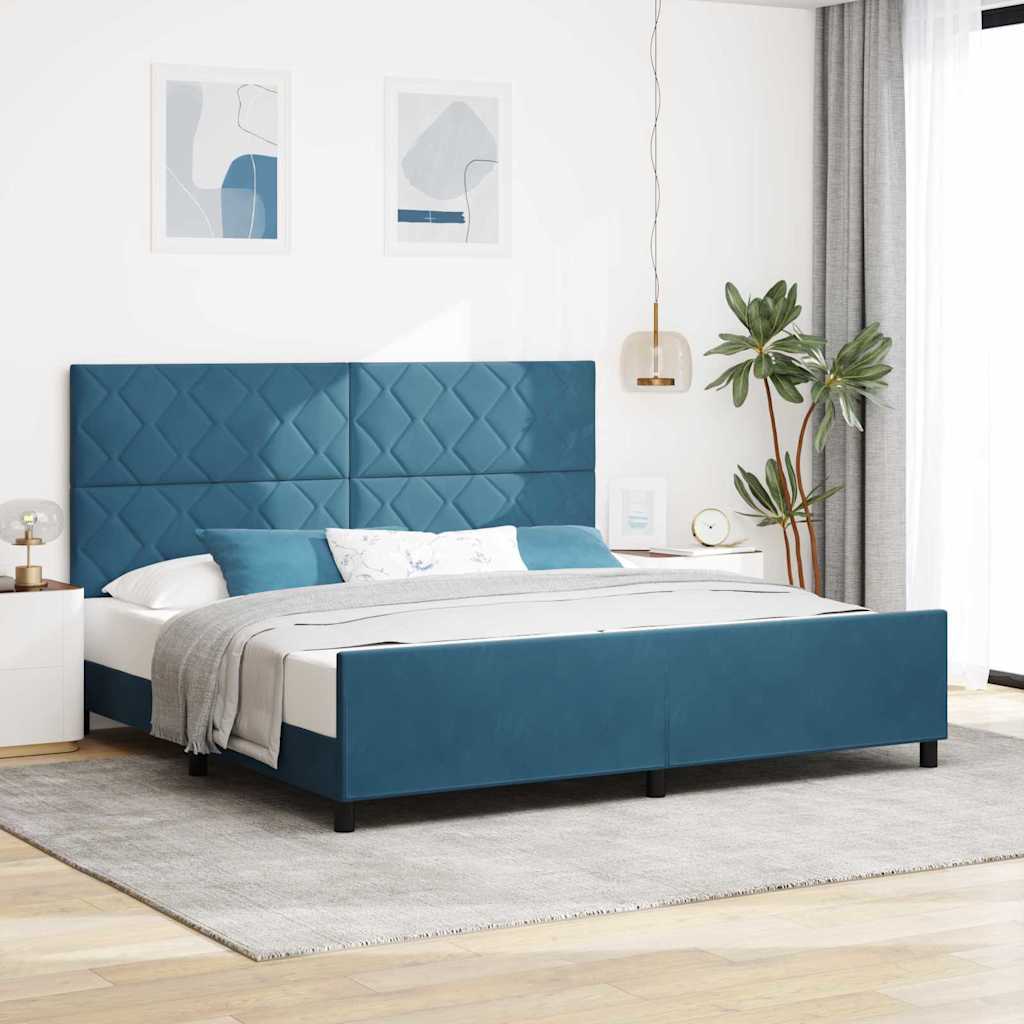 Letto a molle con testiera Blu Scuro 200 x 200 cm Velluto