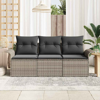 Set Divano da Giardino con cuscino 3 pcs Grigio Poly Rattan