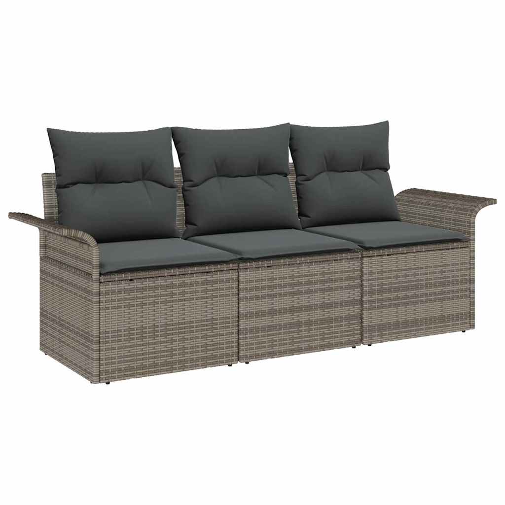 Set Divano da Giardino con cuscino 3 pcs Grigio Poly Rattan