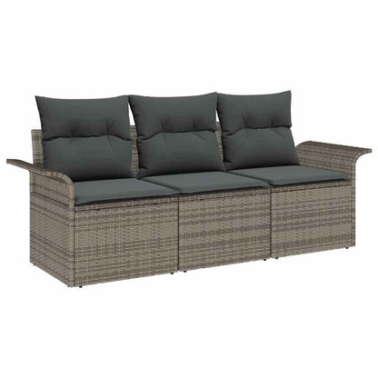 Set Divano da Giardino con cuscino 3 pcs Grigio Poly Rattan