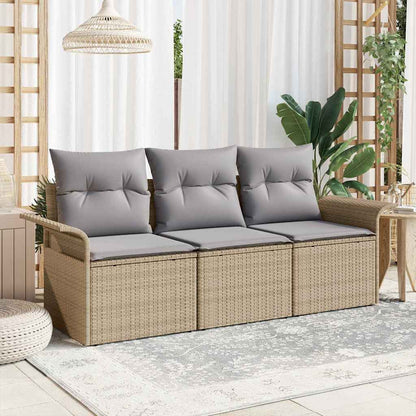 Set Divano da Giardino con cuscino 3 pcs Beige Poly Rattan