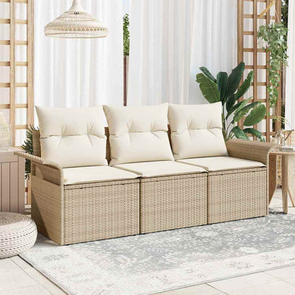 Set Divano da Giardino con cuscino 3 pcs Beige Poly Rattan