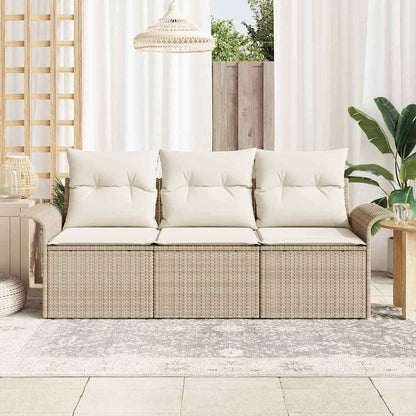 Set Divano da Giardino con cuscino 3 pcs Beige Poly Rattan