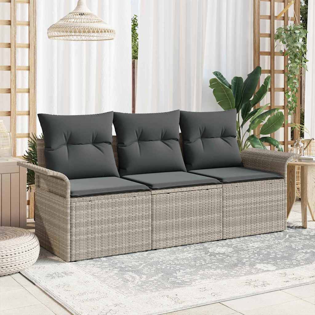 Set Divano da Giardino 3 pcs Grigio chiaro Poly Rattan