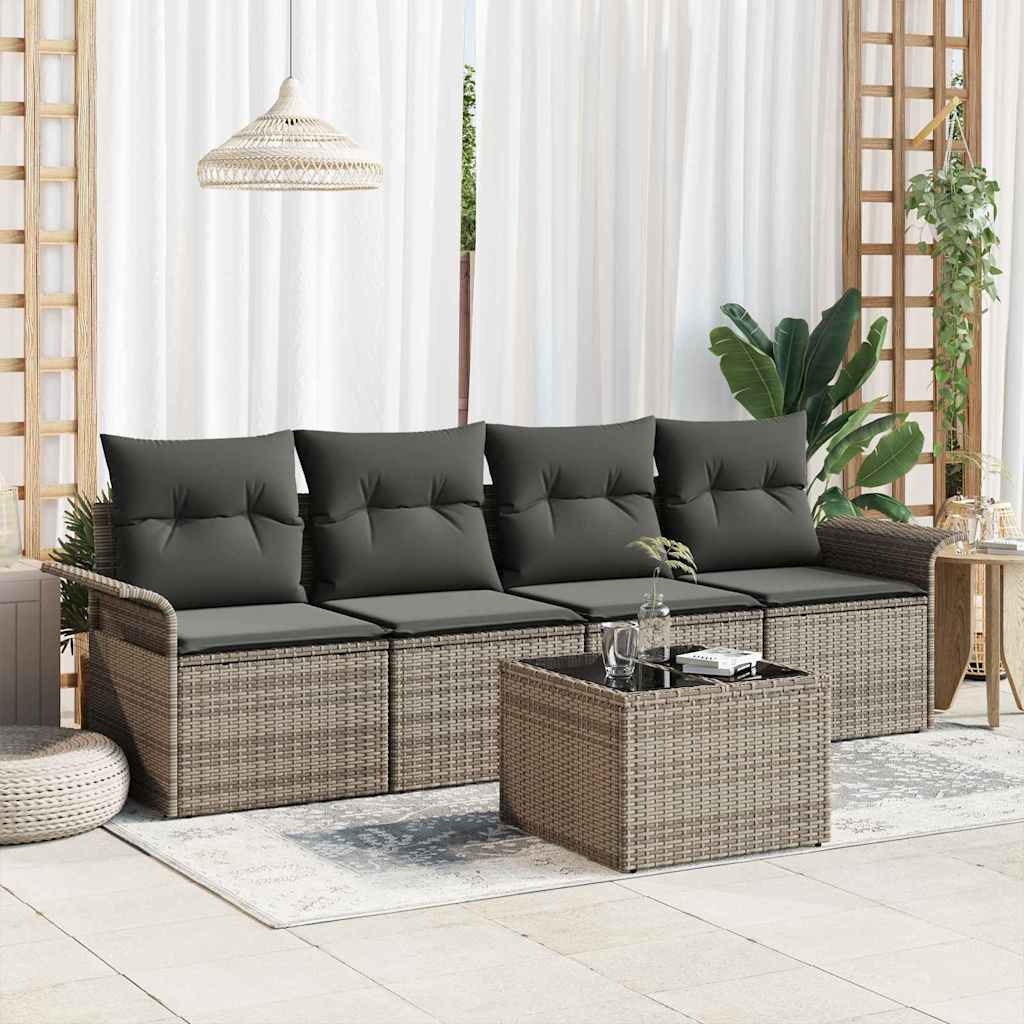 Set Divano da Giardino con cuscino 5 pcs Grigio polyrattan