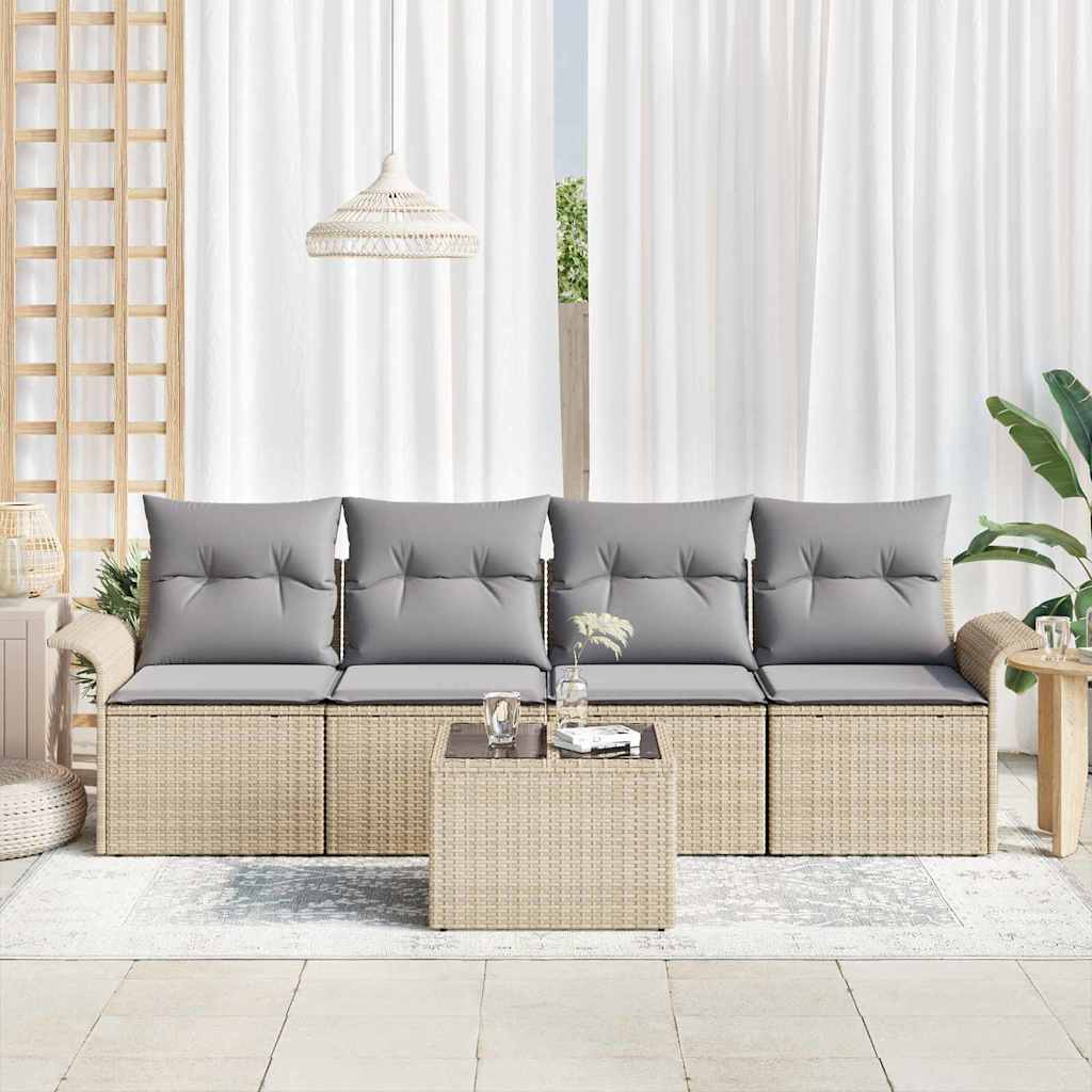 Set Divano da Giardino 5 pcs Beige e grigio polyrattan
