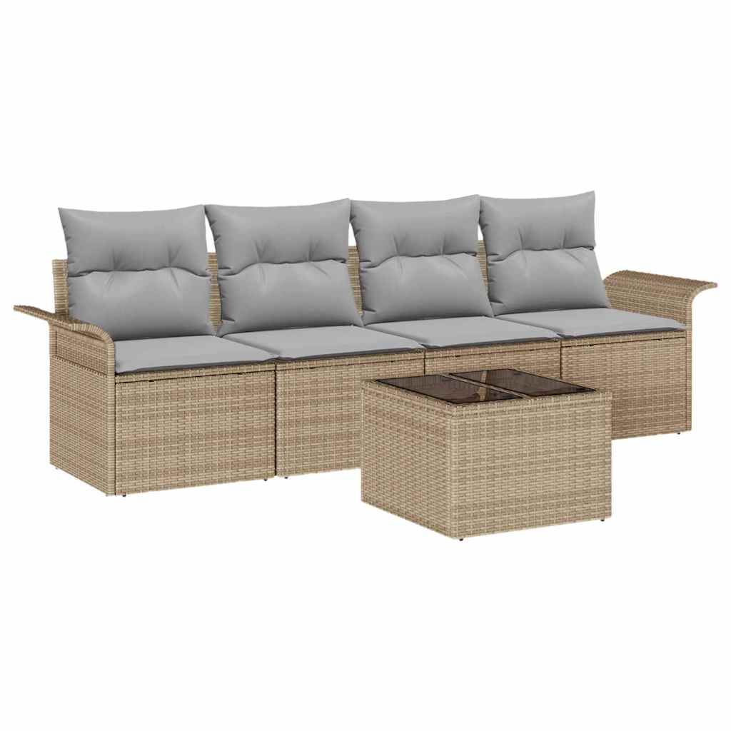 Set Divano da Giardino 5 pcs Beige e grigio polyrattan