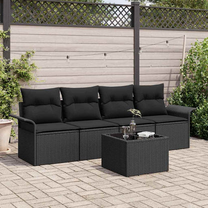 Set Divano da Giardino con cuscino 5 pcs Nero polyrattan