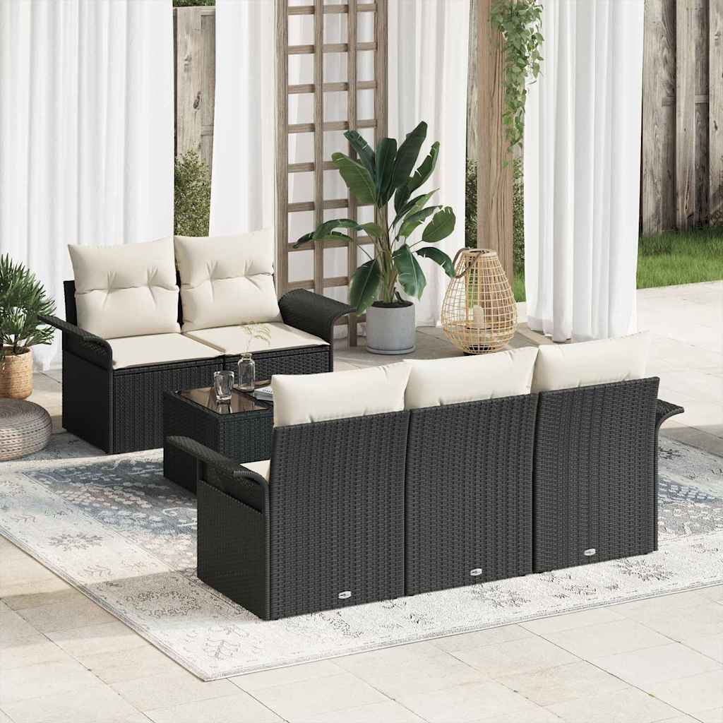 Set Divano da Giardino con cuscino 6 pcs Nero e Crema