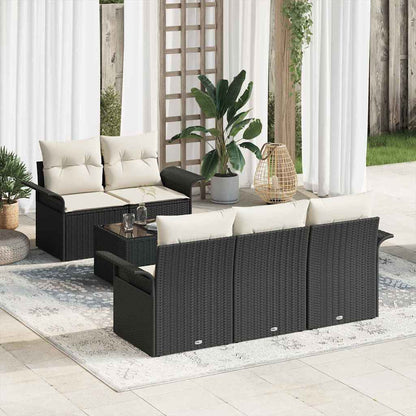 Set Divano da Giardino con cuscino 6 pcs Nero e Crema