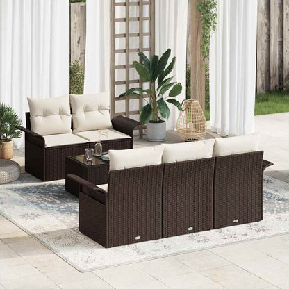 Set Divano da Giardino con cuscino 6 pcs Marrone e Crema