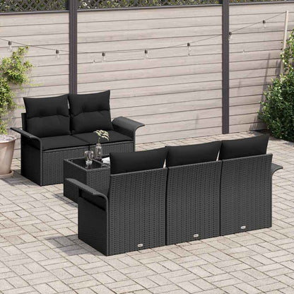 Set Divano da Giardino 6 pcs Nero Polyrattan, Acciaio e Vetro