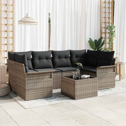 Set Divano da Giardino 7 pcs Grigio Polyrattan, Acciaio e Vetro