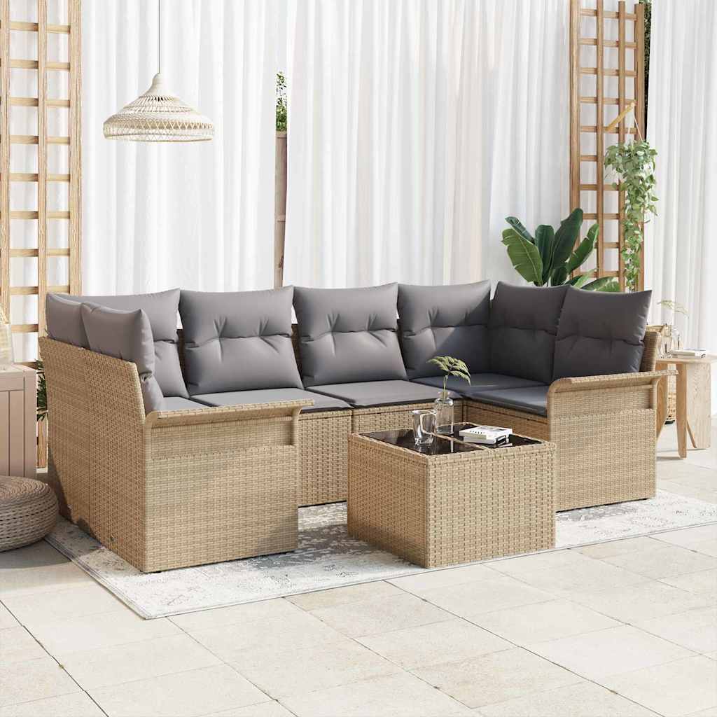 Set Divano da Giardino con cuscino 7 pcs Beige e grigio
