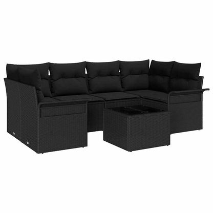 Set Divano da Giardino 7 pcs Nero Polyrattan, Acciaio e Vetro