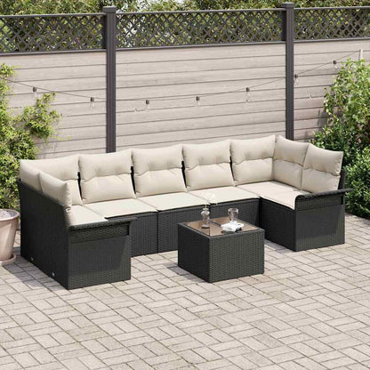 Set Divano da Giardino 8 pcs Nero e Crema polyrattan